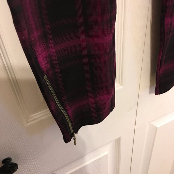 Torrid Berry Plaid Ponte Stretch Ankle Skinny Pants W/ zipper detail - Picture 5 of 9